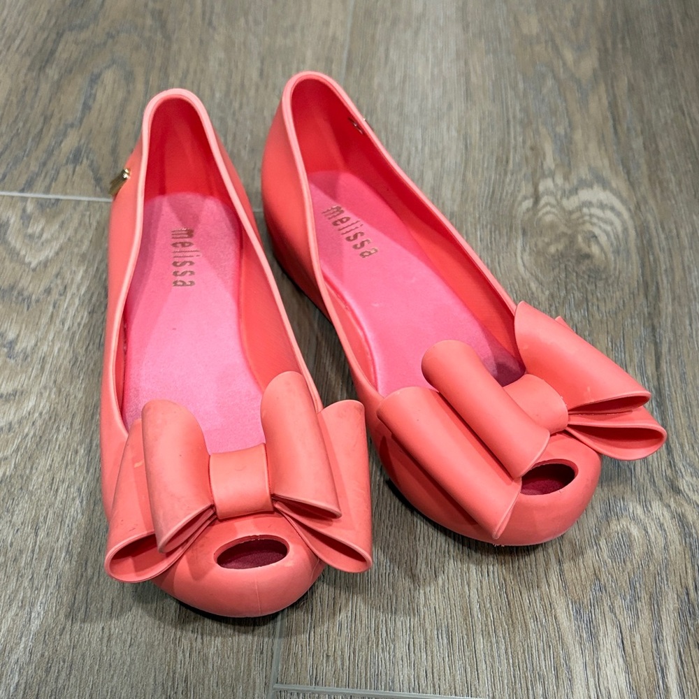 Mini Melissa Ultragirl Coral Peeptoe Ballet Flats Jelly Size 11